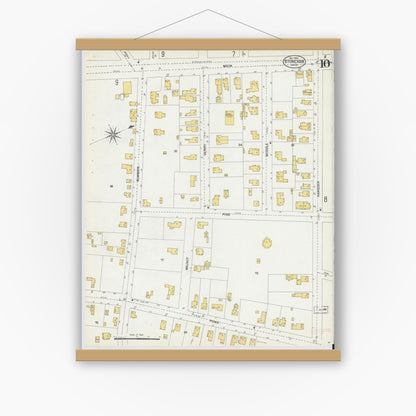 Old map wall art mockup — magnetic wood frame on white wall — Sanborn Fire Insurance Map from Stoneham, Middlesex County, Massachusetts (1903), Sheet #0010