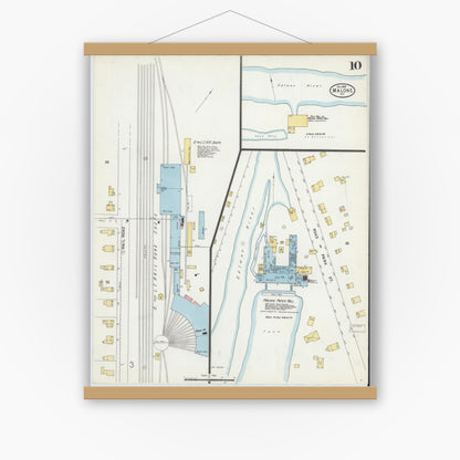 Old map wall art mockup — magnetic wood frame on white wall — Sanborn Fire Insurance Map from Malone, Franklin County, New York (1898), Sheet #0010