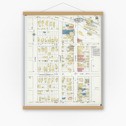 Old map wall art mockup — magnetic wood frame on white wall — Sanborn Fire Insurance Map from Traverse City, Grand Traverse County, Michigan (1920), Sheet #0016