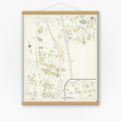 Old map wall art mockup — magnetic wood frame on white wall — Sanborn Fire Insurance Map from Milton, Northumberland County, Pennsylvania (1913), Sheet #0016