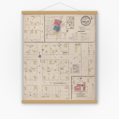 Old map wall art mockup — magnetic wood frame on white wall — Sanborn Fire Insurance Map from Macon, Macon County, Illinois (1922) - Complete Map Set