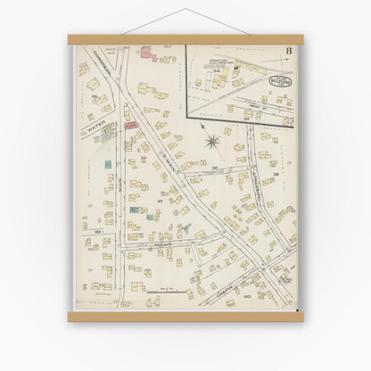 Old map wall art mockup — magnetic wood frame on white wall — Sanborn Fire Insurance Map from Milford, Worcester County, Massachusetts (1885), Sheet #0008