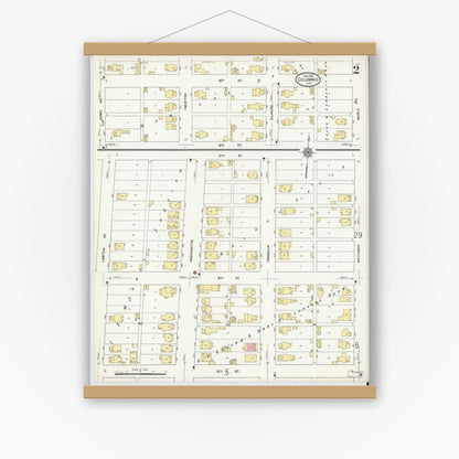 Old map wall art mockup — magnetic wood frame on white wall — Sanborn Fire Insurance Map from Columbus, Bartholomew County, Indiana (1912), Sheet #0002