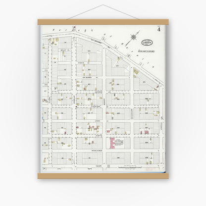 Old map wall art mockup — magnetic wood frame on white wall — Sanborn Fire Insurance Map from Linden, Union County, New Jersey (1920), Sheet #0004