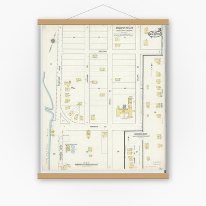 Old map wall art mockup — magnetic wood frame on white wall — Sanborn Fire Insurance Map from New Smyrna, Valusia County, Florida (1916), Sheet #0008