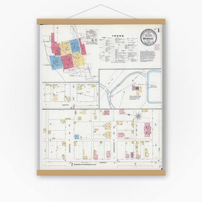 Old map wall art mockup — magnetic wood frame on white wall — Sanborn Fire Insurance Map from Waterloo, Monroe County, Illinois (1906), Sheet #0001