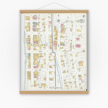 Old map wall art mockup — magnetic wood frame on white wall — Sanborn Fire Insurance Map from Alma, Buffalo County, Wisconsin (1900), Sheet #0002