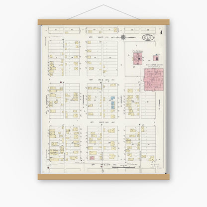 Old map wall art mockup — magnetic wood frame on white wall — Sanborn Fire Insurance Map from Ely, Saint Louis County, Minnesota (1914), Sheet #0004