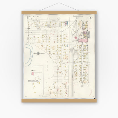 Old map wall art mockup — magnetic wood frame on white wall — Sanborn Fire Insurance Map from Webster City, Hamilton County, Iowa (1950), Sheet #0010