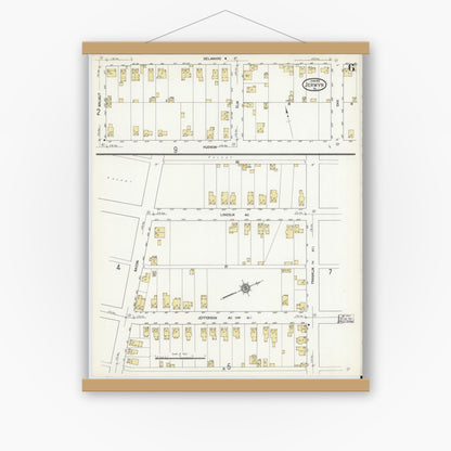 Old map wall art mockup — magnetic wood frame on white wall — Sanborn Fire Insurance Map from Jermyn, Lackawanna County, Pennsylvania (1912), Sheet #0006