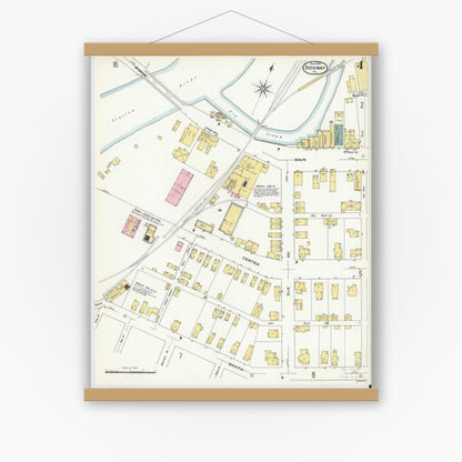 Old map wall art mockup — magnetic wood frame on white wall — Sanborn Fire Insurance Map from Ridgway, Elk County, Pennsylvania (1909), Sheet #0004
