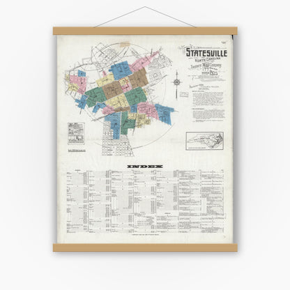 Old map wall art mockup — magnetic wood frame on white wall — Sanborn Fire Insurance Map from Statesville, Iredell County, North Carolina (1925) - Complete Map Set