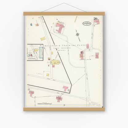 Old map wall art mockup — magnetic wood frame on white wall — Sanborn Fire Insurance Map from Canonsburg, Washington County, Pennsylvania (1913), Sheet #0020