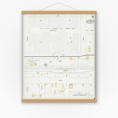 Old map wall art mockup — magnetic wood frame on white wall — Sanborn Fire Insurance Map from Crookston, Polk County, Minnesota (1896), Sheet #0008