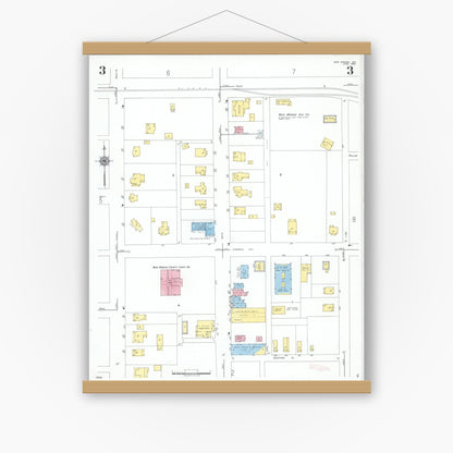 Old map wall art mockup — magnetic wood frame on white wall — Sanborn Fire Insurance Map from New Madrid, New Madrid County, Missouri (1950), Sheet #0003