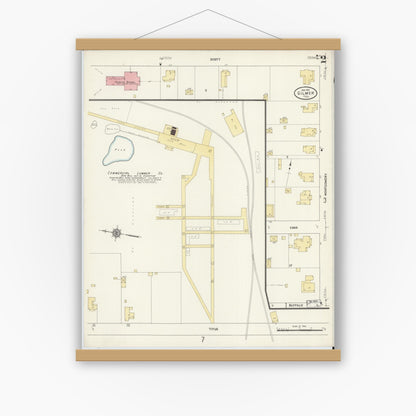 Old map wall art mockup — magnetic wood frame on white wall — Sanborn Fire Insurance Map from Gilmer, Upshur County, Texas (1912), Sheet #0002