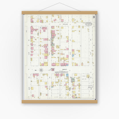 Old map wall art mockup — magnetic wood frame on white wall — Sanborn Fire Insurance Map from Hermann, Gasconade County, Missouri (1898), Sheet #0003