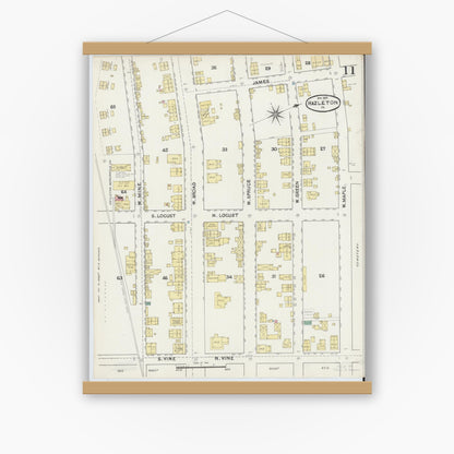 Old map wall art mockup — magnetic wood frame on white wall — Sanborn Fire Insurance Map from Hazleton, Luzerne County, Pennsylvania (1891), Sheet #0011