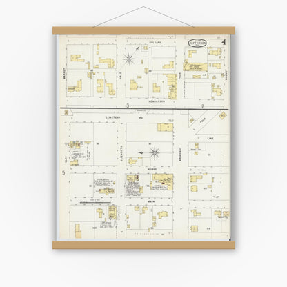 Old map wall art mockup — magnetic wood frame on white wall — Sanborn Fire Insurance Map from Jefferson, Marion County, Texas (1896), Sheet #0004