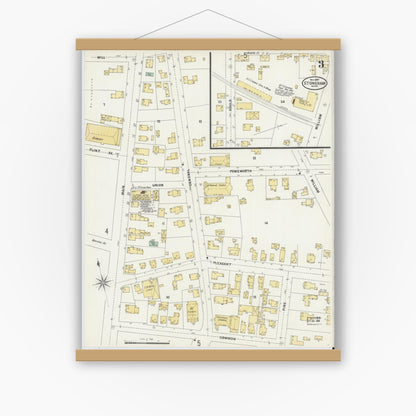 Old map wall art mockup — magnetic wood frame on white wall — Sanborn Fire Insurance Map from Stoneham, Middlesex County, Massachusetts (1897), Sheet #0003