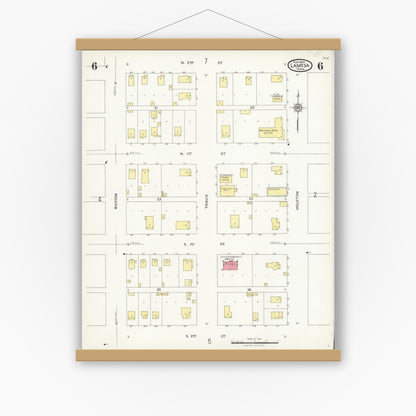 Old map wall art mockup — magnetic wood frame on white wall — Sanborn Fire Insurance Map from Lamesa, Dawson County, Texas (1925), Sheet #0006