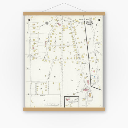 Old map wall art mockup — magnetic wood frame on white wall — Sanborn Fire Insurance Map from Brevard, Transylvania County, North Carolina (1924), Sheet #0003
