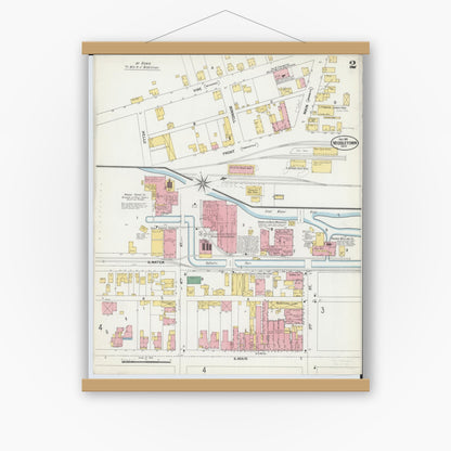 Old map wall art mockup — magnetic wood frame on white wall — Sanborn Fire Insurance Map from Middletown, Butler County, Ohio (1901), Sheet #0002