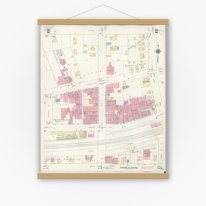 Old map wall art mockup — magnetic wood frame on white wall — Sanborn Fire Insurance Map from Glen Ellyn, Du Page County, Illinois (1946), Sheet #0002