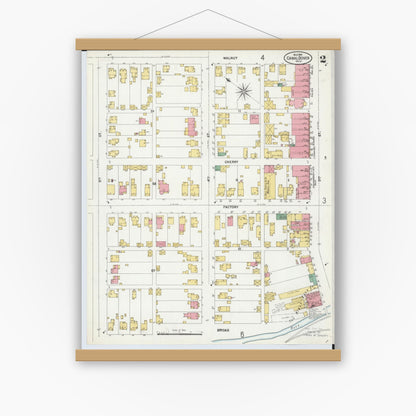 Old map wall art mockup — magnetic wood frame on white wall — Sanborn Fire Insurance Map from Canal Dover, Tuscarawas County, Ohio (1899), Sheet #0002