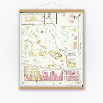 Old map wall art mockup — magnetic wood frame on white wall — Sanborn Fire Insurance Map from Elyria, Lorain County, Ohio (1910), Sheet #0003