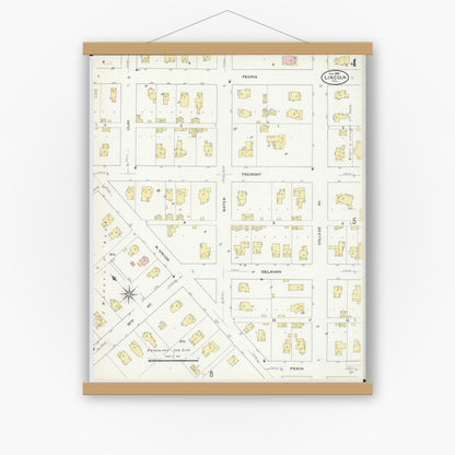 Old map wall art mockup — magnetic wood frame on white wall — Sanborn Fire Insurance Map from Lincoln, Logan County, Illinois (1909), Sheet #0004