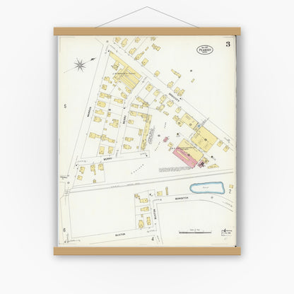 Old map wall art mockup — magnetic wood frame on white wall — Sanborn Fire Insurance Map from Peabody, Essex County, Massachusetts (1907), Sheet #0003