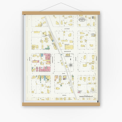 Old map wall art mockup — magnetic wood frame on white wall — Sanborn Fire Insurance Map from Brandon, Fond du Lac County, Wisconsin (1908), Sheet #0002
