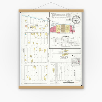 Old map wall art mockup — magnetic wood frame on white wall — Sanborn Fire Insurance Map from Sabula, Jackson County, Iowa (1918), Sheet #0001