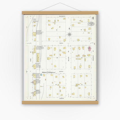 Old map wall art mockup — magnetic wood frame on white wall — Sanborn Fire Insurance Map from Windom, Cottonwood County, Minnesota (1907), Sheet #0004