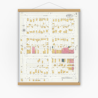 Old map wall art mockup — magnetic wood frame on white wall — Sanborn Fire Insurance Map from Spring Valley, Bureau County, Illinois (1906), Sheet #0005