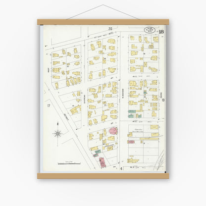 Old map wall art mockup — magnetic wood frame on white wall — Sanborn Fire Insurance Map from Flint, Genesee County, Michigan (1902), Sheet #0018