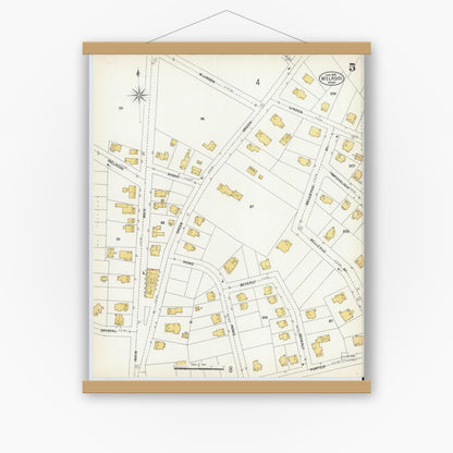 Old map wall art mockup — magnetic wood frame on white wall — Sanborn Fire Insurance Map from Melrose, Middlesex County, Massachusetts (1903), Sheet #0005
