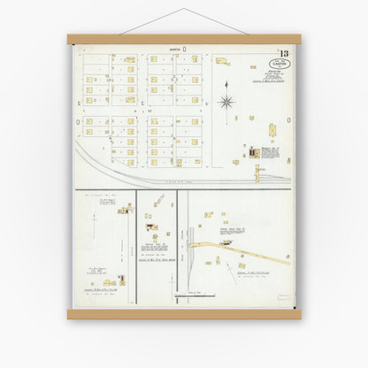 Old map wall art mockup — magnetic wood frame on white wall — Sanborn Fire Insurance Map from Canton, Fulton County, Illinois (1902), Sheet #0013