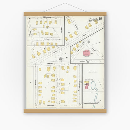 Old map wall art mockup — magnetic wood frame on white wall — Sanborn Fire Insurance Map from Chicopee, Hampden County, Massachusetts (1902), Sheet #0018