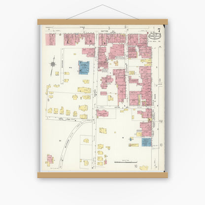 Old map wall art mockup — magnetic wood frame on white wall — Sanborn Fire Insurance Map from Asheville, Buncombe County, North Carolina (1913), Sheet #0007
