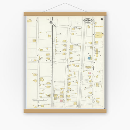 Old map wall art mockup — magnetic wood frame on white wall — Sanborn Fire Insurance Map from Duncannon, Perry County, Pennsylvania (1911), Sheet #0006