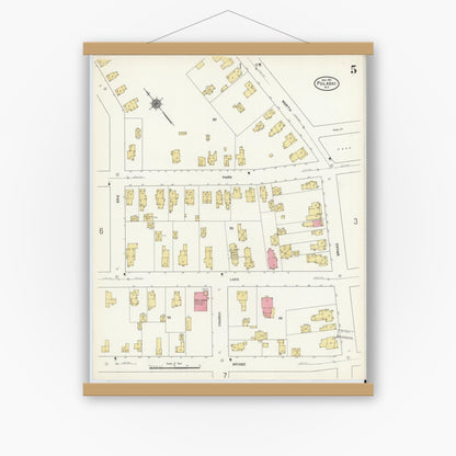 Old map wall art mockup — magnetic wood frame on white wall — Sanborn Fire Insurance Map from Pulaski, Oswego County, New York (1911), Sheet #0005