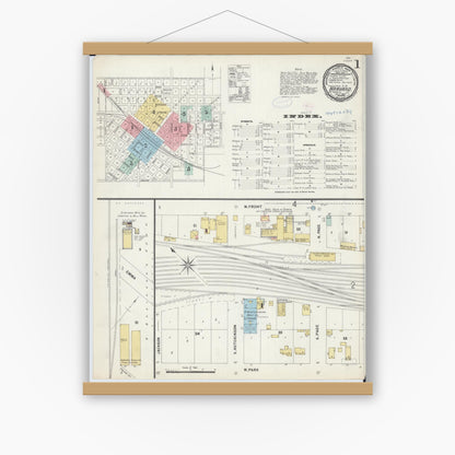 Old map wall art mockup — magnetic wood frame on white wall — Sanborn Fire Insurance Map from Harvard, McHenry County, Illinois (1897), Sheet #0001