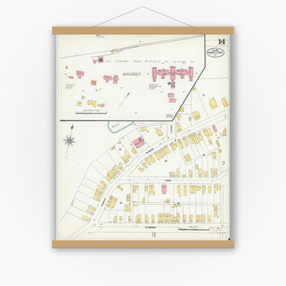 Old map wall art mockup — magnetic wood frame on white wall — Sanborn Fire Insurance Map from Nanticoke, Luzerne County, Pennsylvania (1903), Sheet #0014