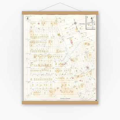Old map wall art mockup — magnetic wood frame on white wall — Sanborn Fire Insurance Map from Sheldon, O'Brien County, Iowa (1948), Sheet #0004