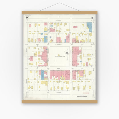 Old map wall art mockup — magnetic wood frame on white wall — Sanborn Fire Insurance Map from Kahoka, Clark County, Missouri (1933), Sheet #0002