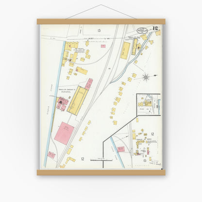 Old map wall art mockup — magnetic wood frame on white wall — Sanborn Fire Insurance Map from Franklin, Venango County, Pennsylvania (1901), Sheet #0012