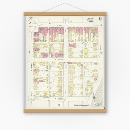 Old map wall art mockup — magnetic wood frame on white wall — Sanborn Fire Insurance Map from Galion, Crawford County, Ohio (1913), Sheet #0011
