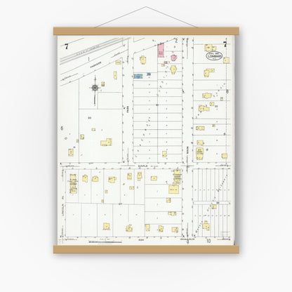 Old map wall art mockup — magnetic wood frame on white wall — Sanborn Fire Insurance Map from Lombard, Du Page County, Illinois (1925), Sheet #0007